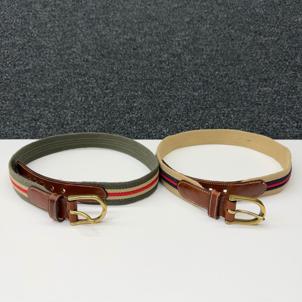 Dooney & Bourke Vintage Canvas Leather Belt Pair Size 30 USA Solid Brass Read